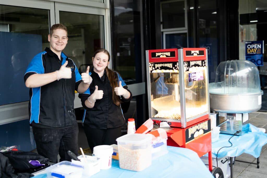 People providing Popcorn and Fairy Floss at Federation Univeristy Gippsland Open Day 2022