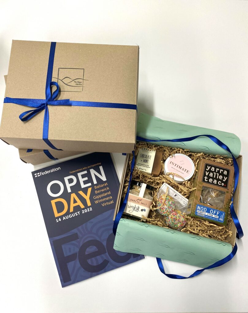 The Gippy Gift Box and Course Guide from Federation Univeristy Open Day 2022